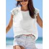 imageCUPSHE Womens Lace Short Sleeve Tops Cap Sleeve T Shirts 2025 Cute Basic Trendy Fashion Casual Dressy OutfitsWhite