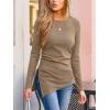 imageCUPSHE Womens Ribbed Long Sleeve Shirts Asymmetrical Trendy Blouse Tops Fall Fashion OutfitsCoffee