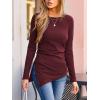 imageCUPSHE Womens Ribbed Long Sleeve Shirts Asymmetrical Trendy Blouse Tops Fall Fashion OutfitsReddishbrown