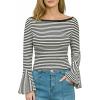 imageCUPSHE Womens Bell Long Sleeve Shirts Striped Casual Going Out Tops Boat Neck Fitted Y2K ClothesBlack White