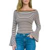 imageCUPSHE Womens Bell Long Sleeve Shirts Striped Casual Going Out Tops Boat Neck Fitted Y2K ClothesBrown White