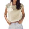 imageCUPSHE Womens Lace Short Sleeve Tops Cap Sleeve T Shirts 2025 Cute Basic Trendy Fashion Casual Dressy OutfitsBeige