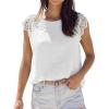 imageCUPSHE Womens Lace Short Sleeve Tops Cap Sleeve T Shirts 2025 Cute Basic Trendy Fashion Casual Dressy OutfitsWhite