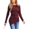 imageCUPSHE Womens Ribbed Long Sleeve Shirts Asymmetrical Trendy Blouse Tops Fall Fashion OutfitsReddishbrown