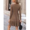 imageCUPSHE Fall Dress for Women 2025 Casual Round Neck Long Sleeve Knit Ruffled Fitted A Line Mini Spring Sweater DressBrown