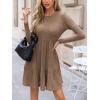 imageCUPSHE Fall Dress for Women 2025 Casual Round Neck Long Sleeve Knit Ruffled Fitted A Line Mini Spring Sweater DressBrown