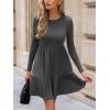 imageCUPSHE Fall Dress for Women 2025 Casual Round Neck Long Sleeve Knit Ruffled Fitted A Line Mini Spring Sweater DressDark Grey
