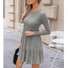 imageCUPSHE Fall Dress for Women 2025 Casual Round Neck Long Sleeve Knit Ruffled Fitted A Line Mini Spring Sweater DressGrey
