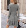 imageCUPSHE Fall Dress for Women 2025 Casual Round Neck Long Sleeve Knit Ruffled Fitted A Line Mini Spring Sweater DressGrey