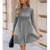 imageCUPSHE Fall Dress for Women 2025 Casual Round Neck Long Sleeve Knit Ruffled Fitted A Line Mini Spring Sweater DressGrey