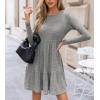 imageCUPSHE Fall Dress for Women 2025 Casual Round Neck Long Sleeve Knit Ruffled Fitted A Line Mini Spring Sweater DressGrey