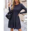 imageCUPSHE Fall Dress for Women 2025 Casual Round Neck Long Sleeve Knit Ruffled Fitted A Line Mini Spring Sweater DressNavy Blue
