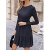 imageCUPSHE Fall Dress for Women 2025 Casual Round Neck Long Sleeve Knit Ruffled Fitted A Line Mini Spring Sweater DressNavy Blue