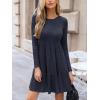 imageCUPSHE Fall Dress for Women 2025 Casual Round Neck Long Sleeve Knit Ruffled Fitted A Line Mini Spring Sweater DressNavy Blue