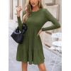 imageCUPSHE Fall Dress for Women 2025 Casual Round Neck Long Sleeve Knit Ruffled Fitted A Line Mini Spring Sweater DressOlive Green