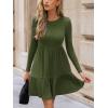imageCUPSHE Fall Dress for Women 2025 Casual Round Neck Long Sleeve Knit Ruffled Fitted A Line Mini Spring Sweater DressOlive Green