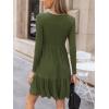 imageCUPSHE Fall Dress for Women 2025 Casual Round Neck Long Sleeve Knit Ruffled Fitted A Line Mini Spring Sweater DressOlive Green