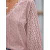 imageCUPSHE Long Sleeve Tops for Women Eyelet Scalloped Lace V Neck Blouse Casual Loose Fashion ShirtsA Pink