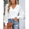 imageCUPSHE Long Sleeve Tops for Women Eyelet Scalloped Lace V Neck Blouse Casual Loose Fashion ShirtsA White