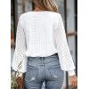 imageCUPSHE Long Sleeve Tops for Women Eyelet Scalloped Lace V Neck Blouse Casual Loose Fashion ShirtsA White