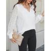 imageCUPSHE Long Sleeve Tops for Women Eyelet Scalloped Lace V Neck Blouse Casual Loose Fashion ShirtsA White