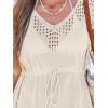 imageCUPSHE Women Crochet Swim Coverups Short Sleeve Drawstring Beach Coverups DressBbeige