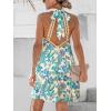 imageCUPSHE Women Lace Trim Summer Dress Halter High Neck with Tie Backless A Line Lining Casual Sundress Holiday Mini DressTeal