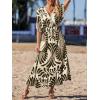 imageCUPSHE Women Summer Dresses Tassel Tie Front V Neck Batwing Sleeve Smocked Flowy Hawaiian Casual Maxi DressBlack
