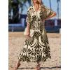 imageCUPSHE Women Summer Dresses Tassel Tie Front V Neck Batwing Sleeve Smocked Flowy Hawaiian Casual Maxi DressBlack