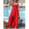 imageCUPSHE Womens Maxi Dresses Sleeveless Lace Casual Smocked Strapless Slit Long Summer Formal Sun DressRed