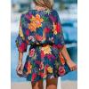 imageCUPSHE Womens Mini Dress V Neck Floral Half Dolman Sleeve Belted Loose Fit Short Summer Beach DressBlack Floral