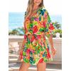 imageCUPSHE Womens Mini Dress V Neck Floral Half Dolman Sleeve Belted Loose Fit Short Summer Beach DressGreen Tropical
