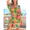 imageCUPSHE Womens Mini Dress V Neck Floral Half Dolman Sleeve Belted Loose Fit Short Summer Beach DressGreen Tropical