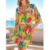 imageCUPSHE Womens Mini Dress V Neck Floral Half Dolman Sleeve Belted Loose Fit Short Summer Beach DressGreen Tropical