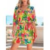 imageCUPSHE Womens Mini Dress V Neck Floral Half Dolman Sleeve Belted Loose Fit Short Summer Beach DressGreen Tropical