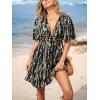 imageCUPSHE Womens Summer Dresses Abstract Plunging V Neck Short Sleeve Elastic Waist Mini DressBlack