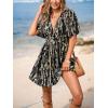 imageCUPSHE Womens Summer Dresses Abstract Plunging V Neck Short Sleeve Elastic Waist Mini DressBlack