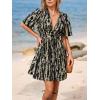 imageCUPSHE Womens Summer Dresses Abstract Plunging V Neck Short Sleeve Elastic Waist Mini DressBlack