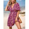 imageCUPSHE Womens Summer Dresses Abstract Plunging V Neck Short Sleeve Elastic Waist Mini DressRed