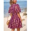 imageCUPSHE Womens Summer Dresses Abstract Plunging V Neck Short Sleeve Elastic Waist Mini DressRed