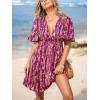 imageCUPSHE Womens Summer Dresses Abstract Plunging V Neck Short Sleeve Elastic Waist Mini DressRed