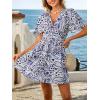 imageCUPSHE Womens Summer Dresses Abstract Plunging V Neck Short Sleeve Elastic Waist Mini DressSky Blue