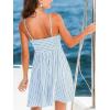 imageCUPSHE Womens Summer Dresses Smocked Sleeveless Square Neck Striped Mini Dress with PocketsBlue Striped