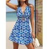 imageCUPSHE Womens Summer Dresses Tie Front Plunging V Neck A Line Sleeveless Cutout Mini DressLight Blue