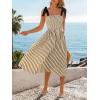 imageCUPSHE Womens Summer Smocked Midi Dress Striped Sleeveless Tie Shoulder Cami Dress Beach Flowy Long SundressBeige Brown