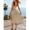 imageCUPSHE Womens Summer Smocked Midi Dress Striped Sleeveless Tie Shoulder Cami Dress Beach Flowy Long SundressBeige Brown