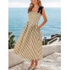 imageCUPSHE Womens Summer Smocked Midi Dress Striped Sleeveless Tie Shoulder Cami Dress Beach Flowy Long SundressBeige Brown