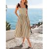 imageCUPSHE Womens Summer Smocked Midi Dress Striped Sleeveless Tie Shoulder Cami Dress Beach Flowy Long SundressBeige Brown
