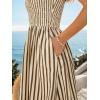 imageCUPSHE Womens Summer Smocked Midi Dress Striped Sleeveless Tie Shoulder Cami Dress Beach Flowy Long SundressBeige Brown