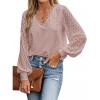 imageCUPSHE Long Sleeve Tops for Women Eyelet Scalloped Lace V Neck Blouse Casual Loose Fashion ShirtsA Pink
